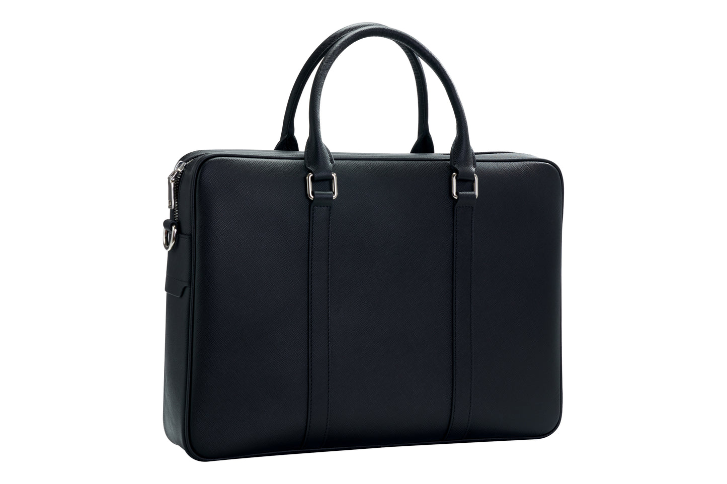 Leather Briefcase - Black - Stainless Steel Hardware