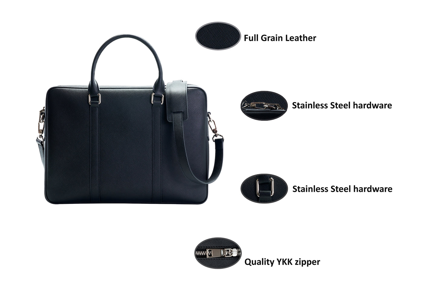 Full Grain Leather Briefcase - Black