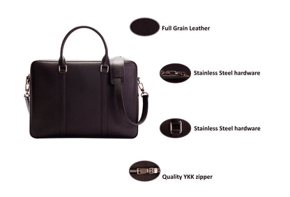 Full Grain Leather Briefcase - Dark Brown